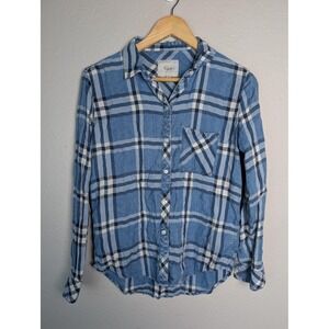 Rails Shirt Womens XS Blue Plaid Tencel Button Front Long Sleeve Lightweight Top